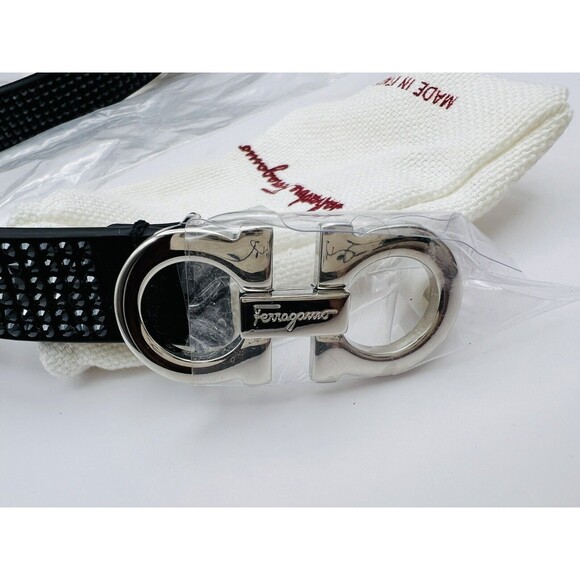 Salvatore Ferragamo Gancini Crystal-Embellished Black Nero Leather Belt  $580 Salvatore Ferragamo Gancini Crystal-Embellished Black Nero  main image 2